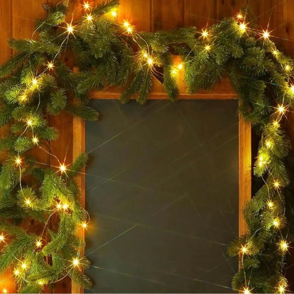 Christmas Garland Pine Garland with 9.8FT LED String Lights, 6FT Pine Needles
